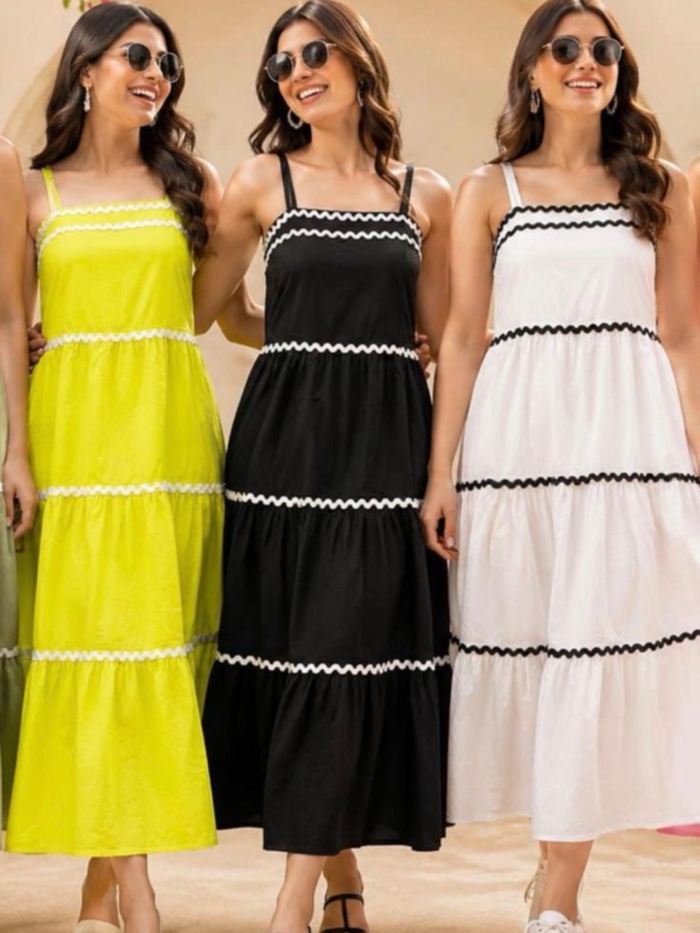 Women’s Black Tiered Maxi Dress with Contrast Trim